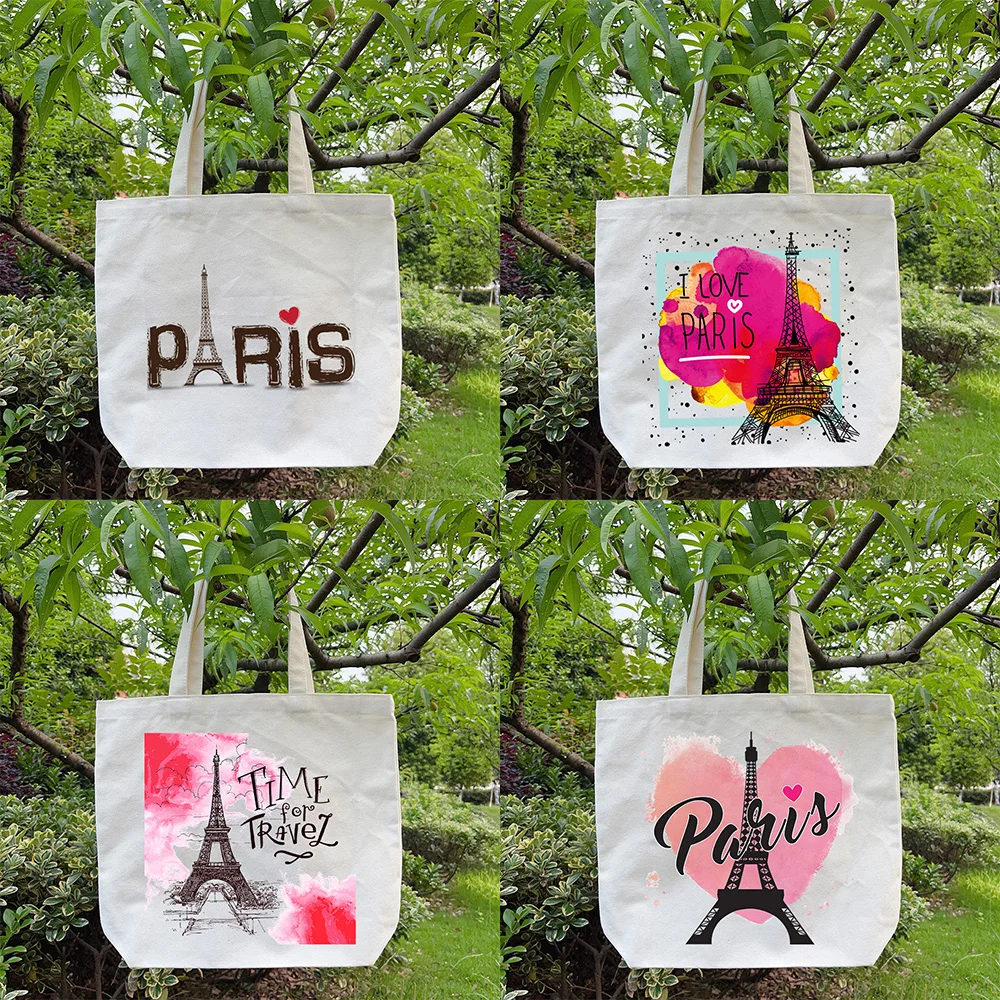 France Paris Souvenir Tote Bag Lightweight Casual Shoulder Bag Eiffel Tower Canvas Shopper Bag I Love Paris Handbag Gift