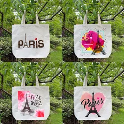 France Paris Souvenir Tote Bag Lightweight Casual Shoulder Bag Eiffel Tower Canvas Shopper Bag I Love Paris Handbag Gift