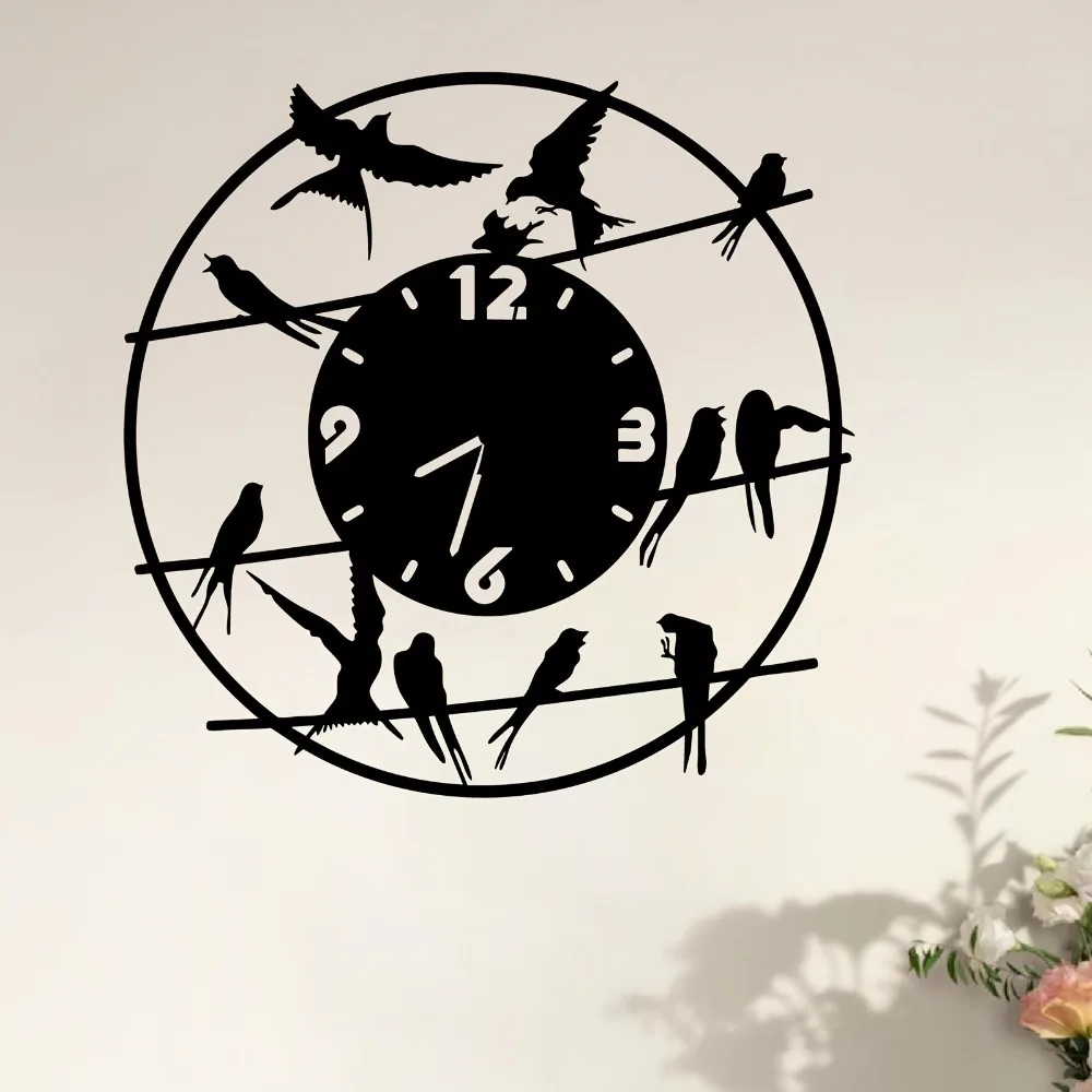 CIFBUY Iron Wall Art Bird Clock Sculpture Movable Branches Rustproof Waterproof Outdoor Patio Fence Hanging Ornament Decor