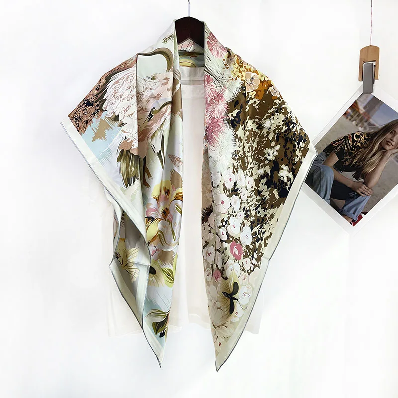 Large Square 100% Real Silk Scarf Shawl 2026 Spring Double Sided Printed Neck Head Scarves for Hair Wrapping 100x100cm