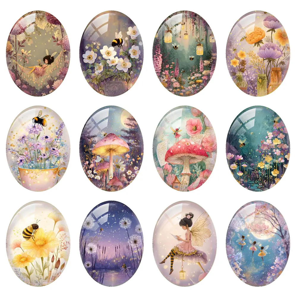 Random Mixed Round/Oval/Square Watercolor Forest Fairy Illustrations Photo Glass Cabochon Flatback Demo Cameo Diy Jewelry Making
