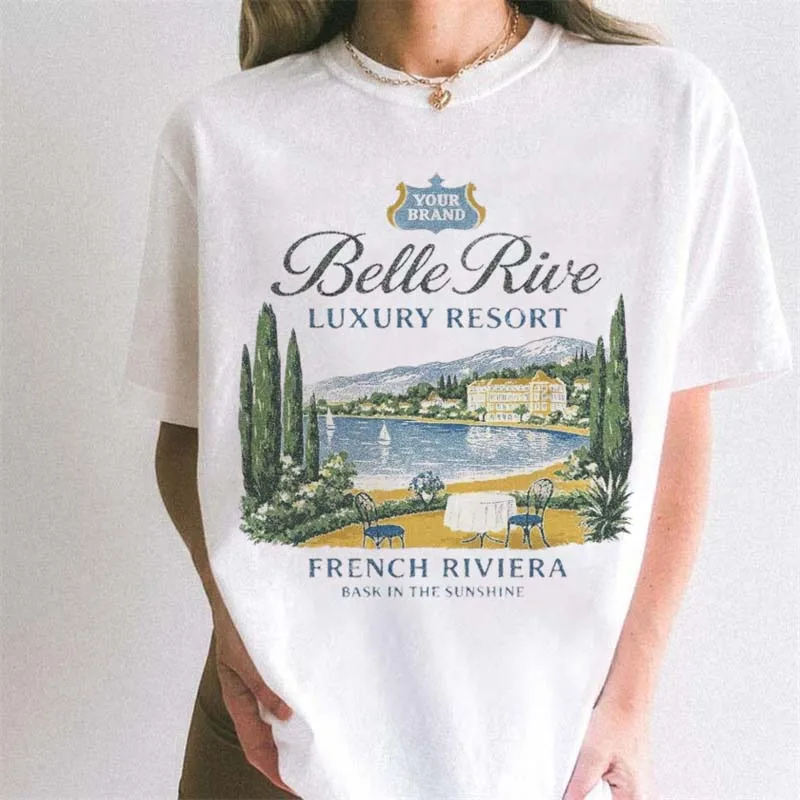 

Повседневная футболка 90-х годов с красивым городским пейзажем, женская футболка с короткими рукавами и обычным принтом, летняя трендовая милая уличная футболка
