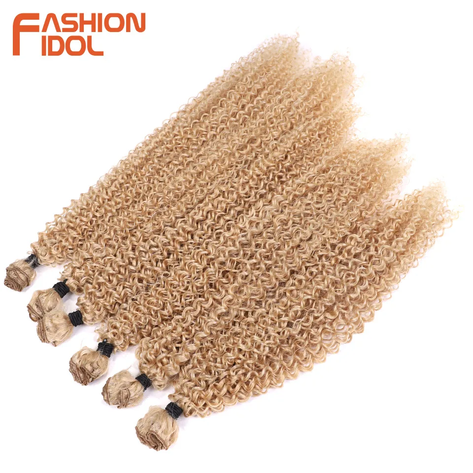 FASHION IDOL Afro Kinky Curly Hair 20-24 inches Synthetic Hair Bundles Ombre Blonde Weave High Temperature Fiber Hair Extensions