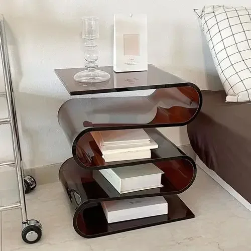 

new Creative Art Wavy Style Transparent Table Living Room Book Storage Rack Bedroom Bedside Tabless 03