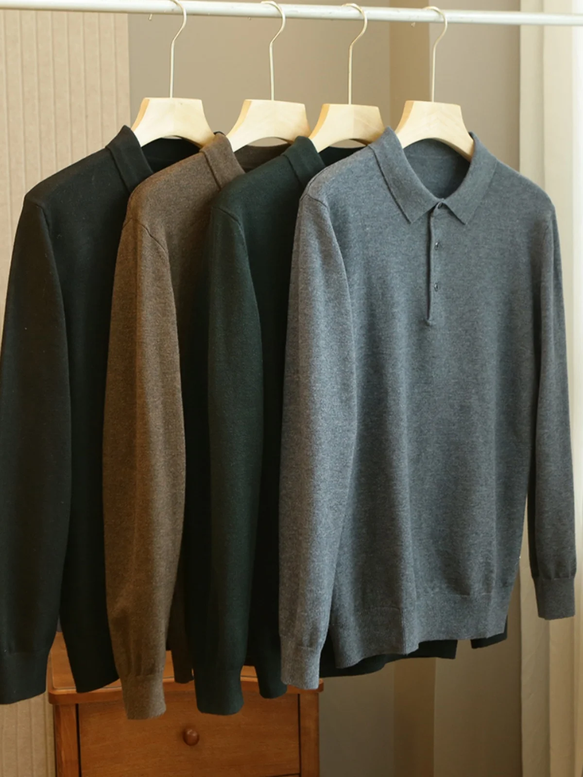 

Мягкий вязаный свитер из чистой шерсти с воротником, повседневный базовый слой, модный осенне-зимний мужской деловой повседневный топ