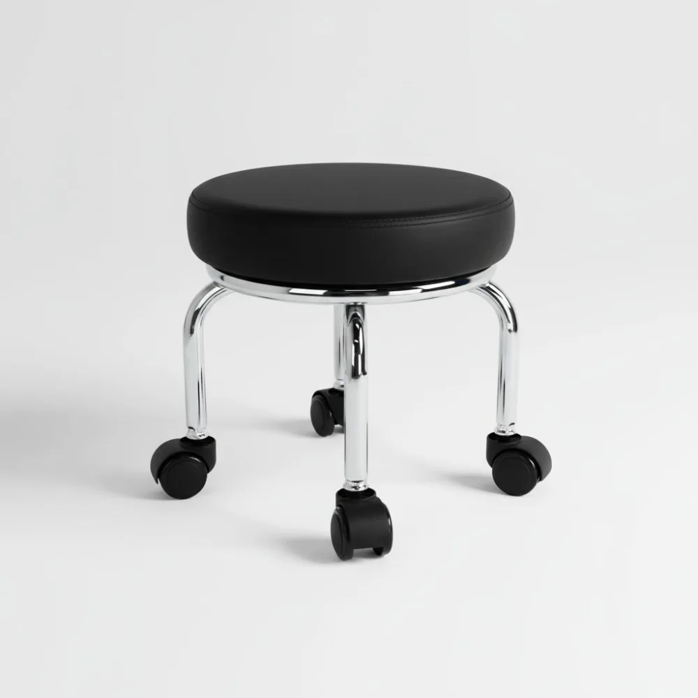 

Modern PU Leather Rolling Stool 360° Swivel Low Seat with Wheels for Home Office Garage Fitness