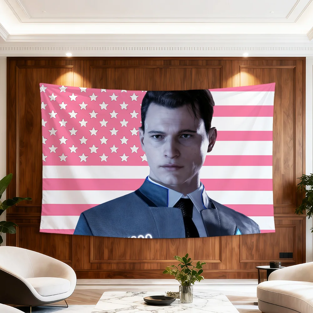 Game D-Detroit Become Human C-Connor Flagge für Zimmer, Wohnheim, Party, Hogar, Nachttisch, Wohnzimmer, Wandbehang, Gartendekoration, Banner, Geschenk – Detail 10