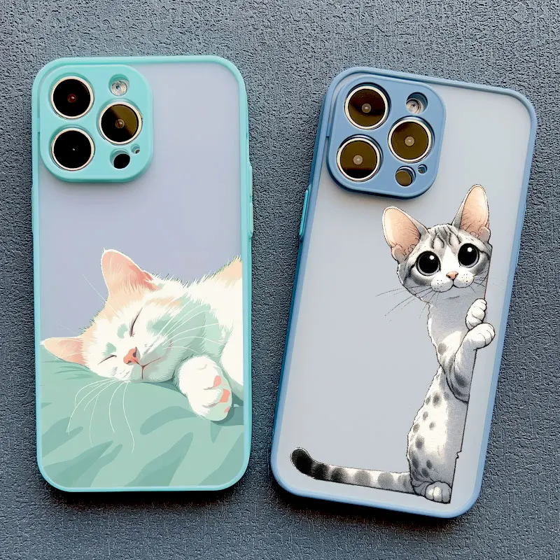 Naughty Cat Cute Expression Phone Case for iPhone 14 15 16 Pro 13 12 11 Pro Max Mini X XS XR 7 8 Plus SE2 Shockproof Back Cover