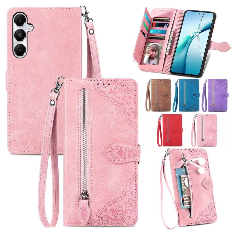 

Slim Leather Flip Phone Cover For OPPO Realme 13 12 11 10 Pro+ 9i 8i C12 C15 C21 C25 C30 C33 C35 C53 C55 With Zipper Wallet