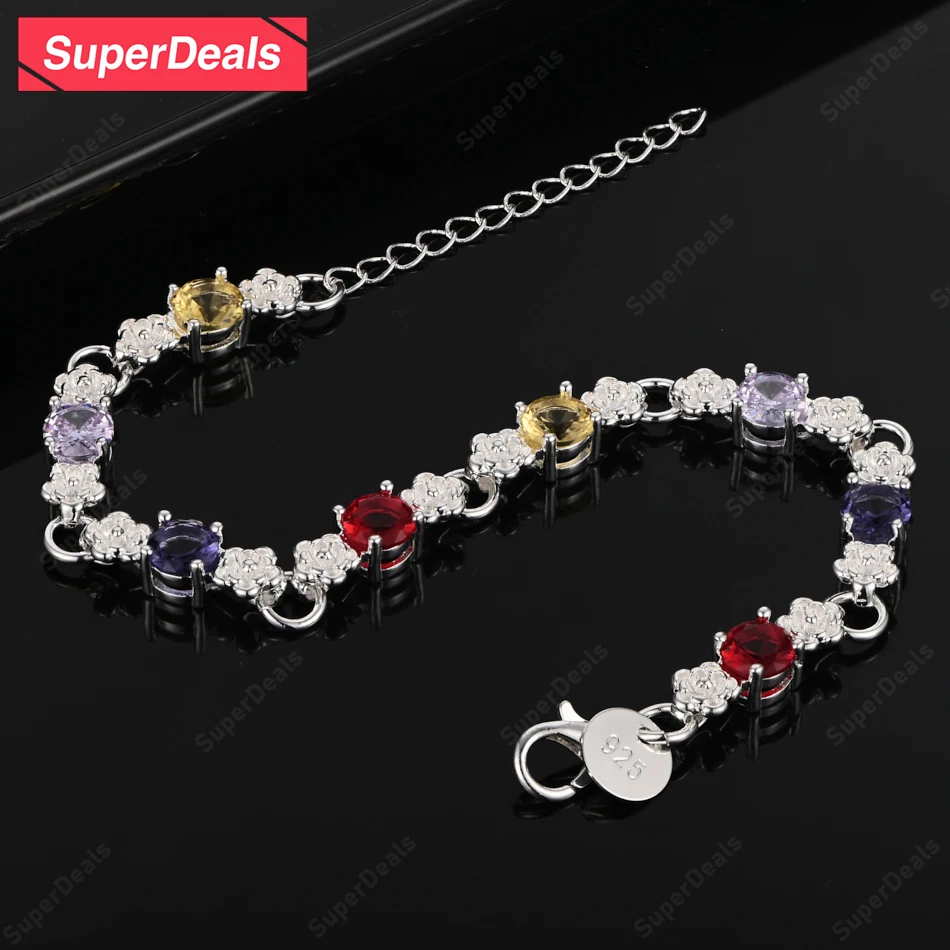 

SuperDeals AAA Zircon 925 Sterling Silver Beautiful Flower Bracelet Women Engagement Wedding Happy Party Gift High Jewelry