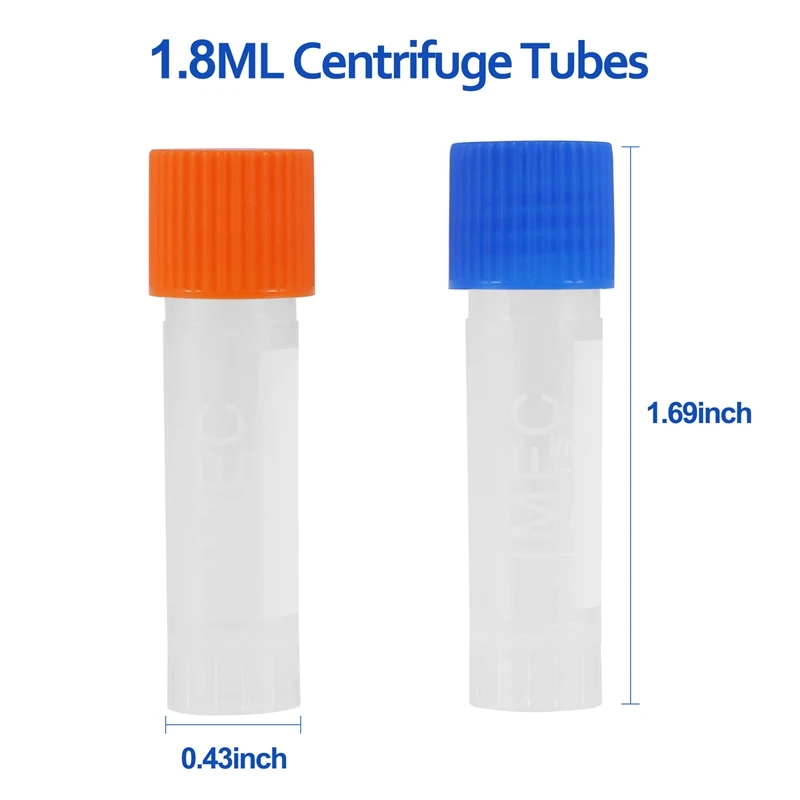 ABNP 50 pezzi 1,8 ml plastica graduata 0,063 once tubo di prova crioviale tubo campione con tappo di tenuta