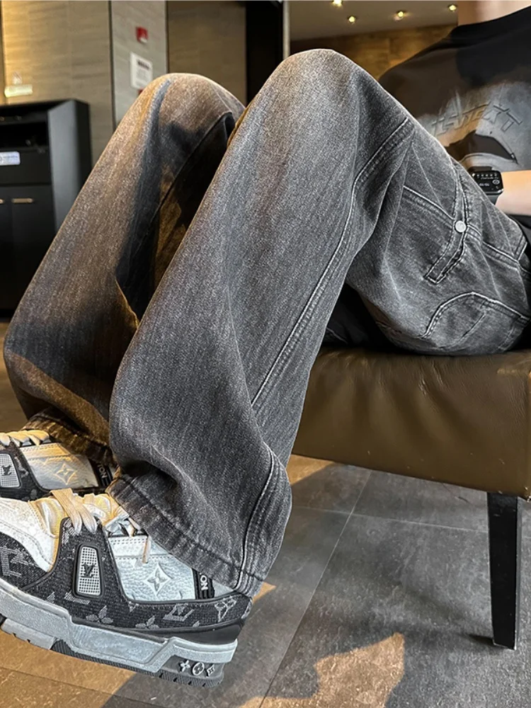 

Fall Thin Denim Jeans Men's 2024 New Trend Loose Straight Wide Leg Pants Faionable Elastic Casual Trousers Youth Wear