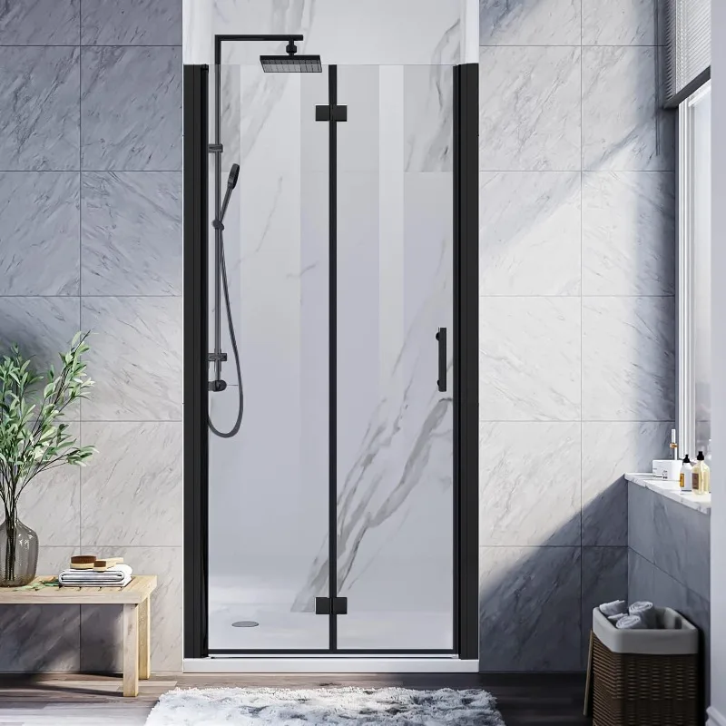 Bifold Frameless Glass Shower Door 32 in.W X 72 in.H Pivot Swing Shower Doors with 1/4 in. Clear Tempered Shower Glass Panel I