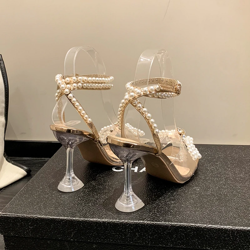 Sandalias De gladiador con cuentas blancas para Mujer, zapatos sexys De tacón alto para fiesta y boda, novedad De verano 2023