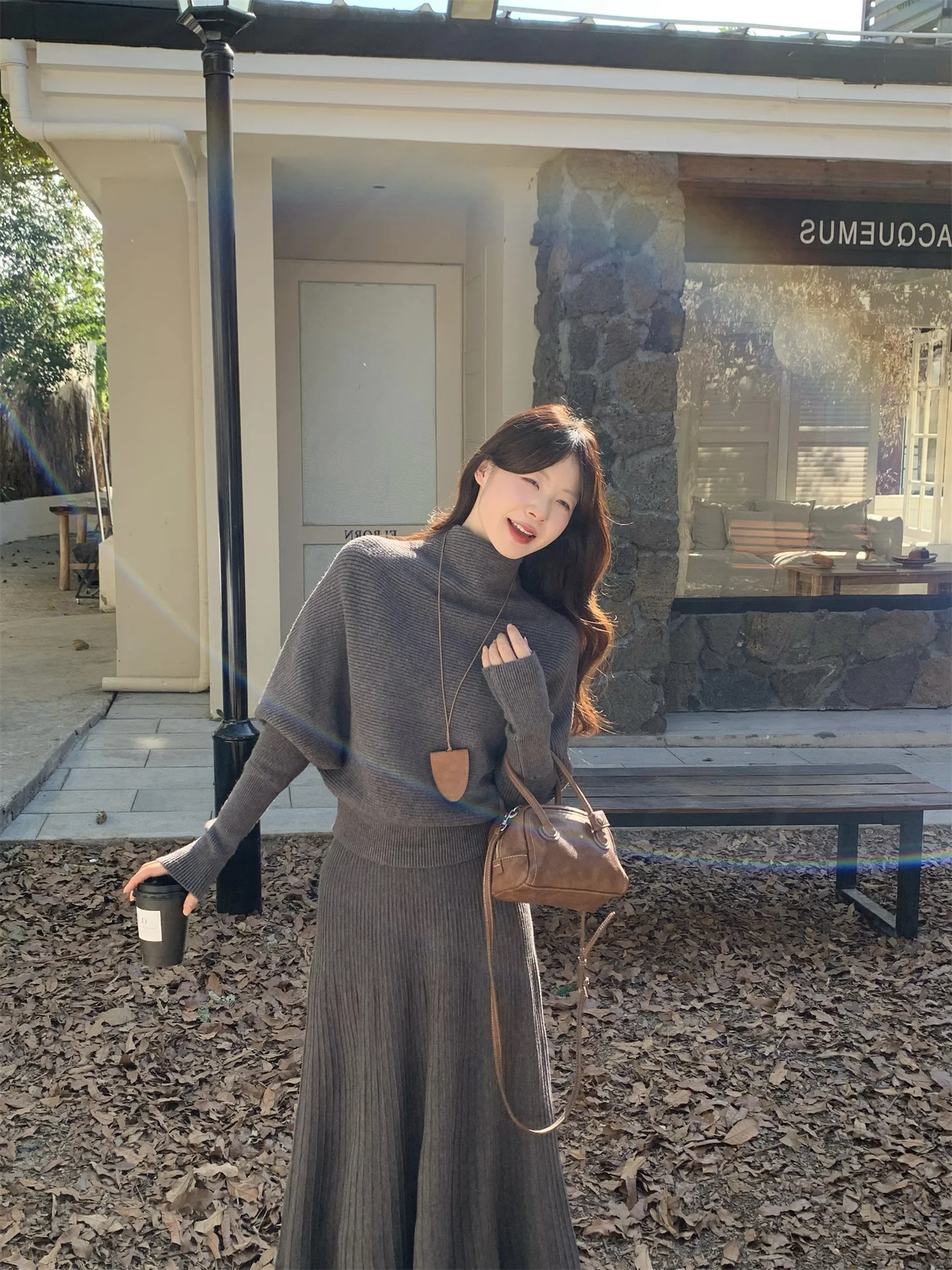 

Elegant Two-Piece Set Design Knitted Sweater Women's Spring Vintage Long Skirt A-Line Skirt Ensemble High Waist Loose Style