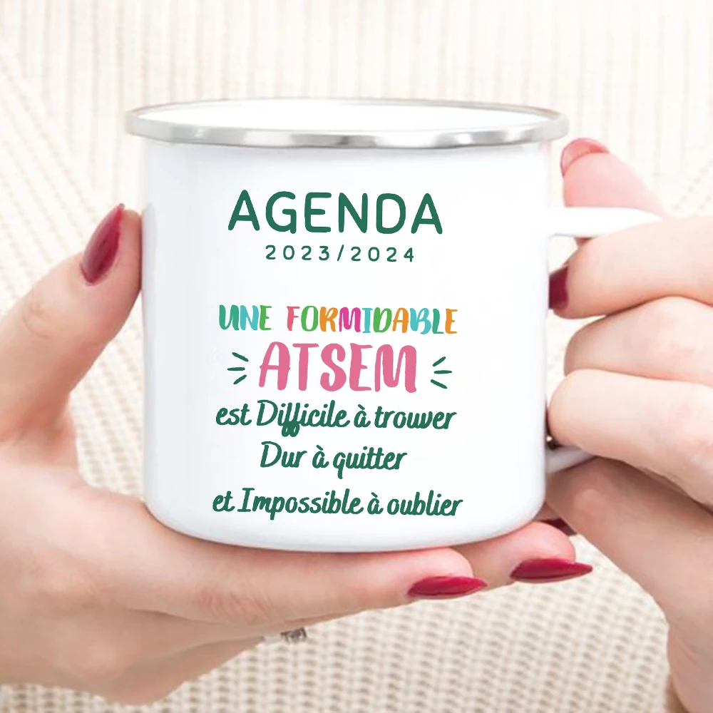 French Printed Mugs Creative Coffee Cups Drinks Water Enamel Cup School Handle Drinkware Best Graduation Thanks Gifts for Atsem