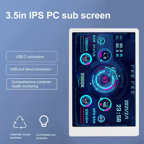 3.5in Computer Temp Monitor IPS Full View Display Small Screen for AIDA64 PC CPU RAM Hard Disk Data Monitor