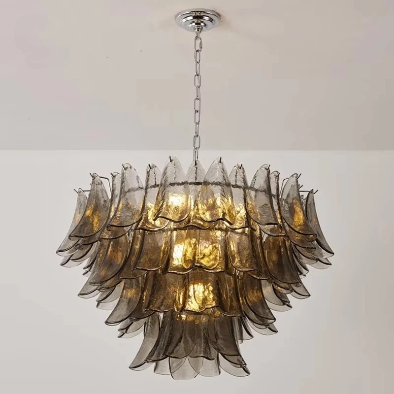 French Gray Glass Chandelier Lamps For Bedroom Dining Room Artistic Murano Glass Pendant Light