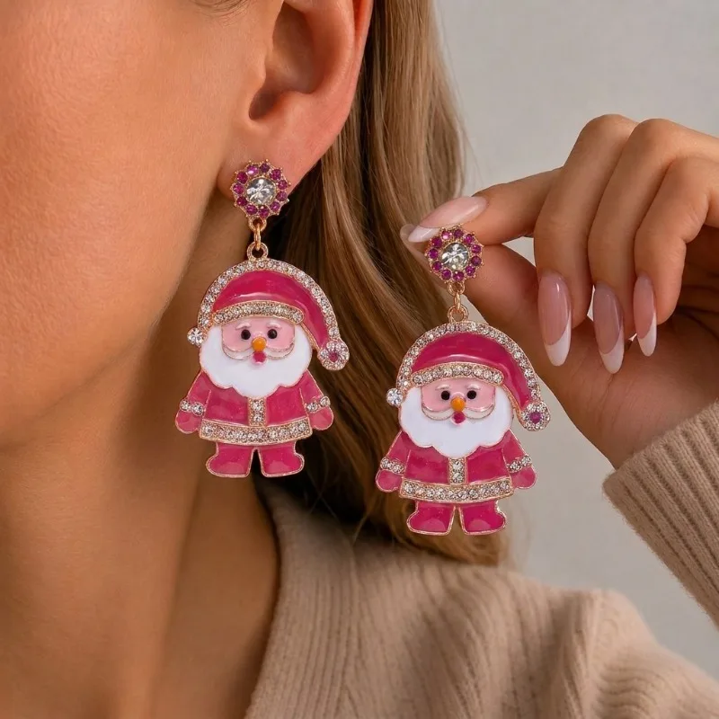 1 Pair Santa Claus Cookies and Candies Snowflake Earrings - Festive Oil-drop Diamond Party-themed Accessories