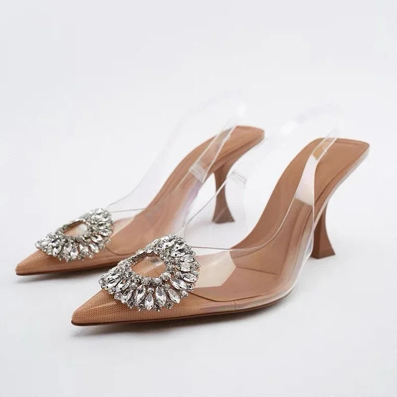 Pointed Women Shoes for Work Party High Heels Summer 2024 Ladies Sandals Shallow Sexy Transparent Female Crystale Stiletto