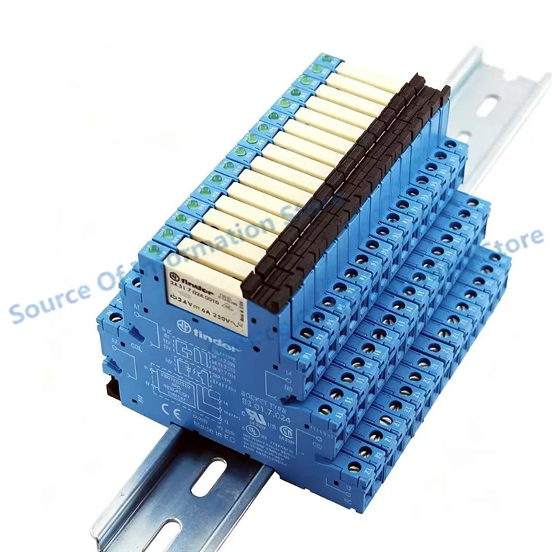 Finder 34.51.7.024.0010 Slim Interface Relay 24VDC 6A SPDT With DIN Rail Socket 93.01.7.024