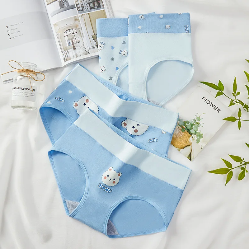 High Waist 4Pcs/Set Cotton Women Panties Body Slimming Underwear Fashion Print Girls Briefs Sexy Breathable Female Lingerie
