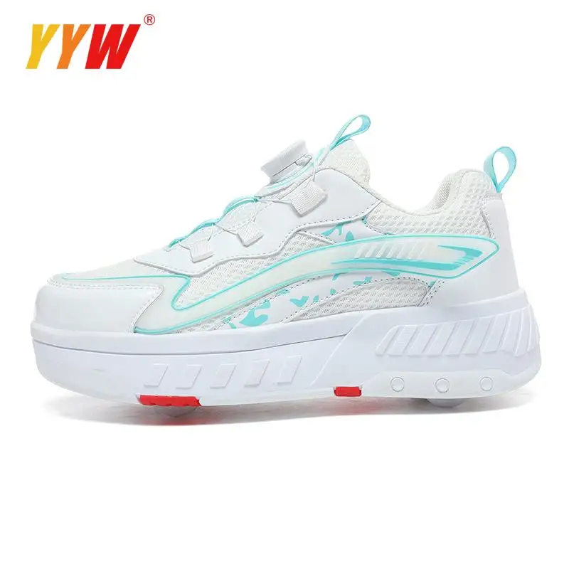 Children's Deformation Parkour Shoes 4 Wheels Rounds Of Running Shoes Casual Sneakers for Boys Girls Deform Roller Skating Shoes