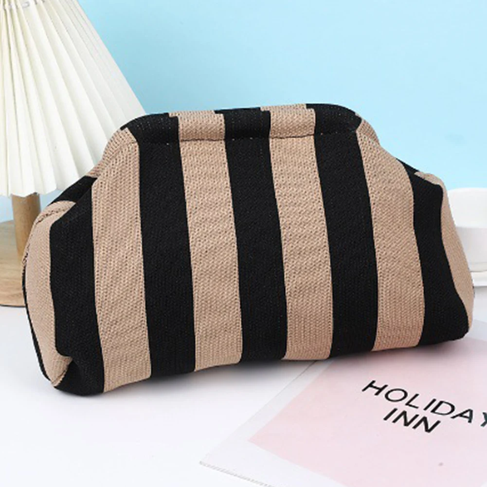 Summer Beach Bag Clutch Purses for Women Woven Crochet Handbags Dumpling Hobo Ruched Purses Colorblock Bag Bohemian Knit Clutch