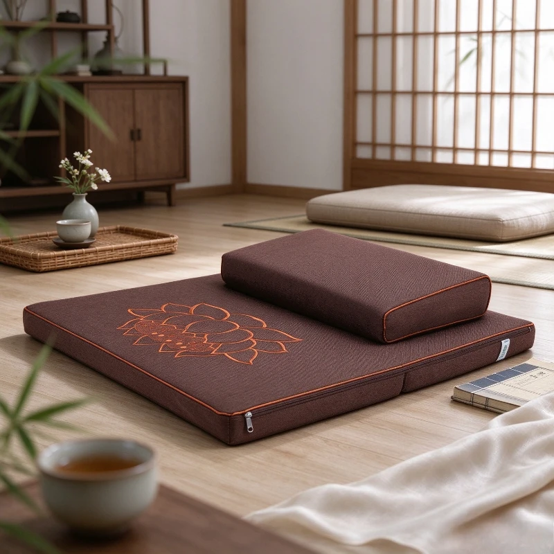 Minimalist Coconut Palm Meditation Cushion Foldable Floor Mat for Home Sitting Kneeling Prayer Washable Cover Embroidery