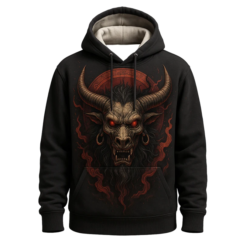 

2025 New 3D Rinted Chinese Style Cow Head And Horse Face Print Pattern Casual Hoodie Trendy Cool Top Pullover With Soft Texture