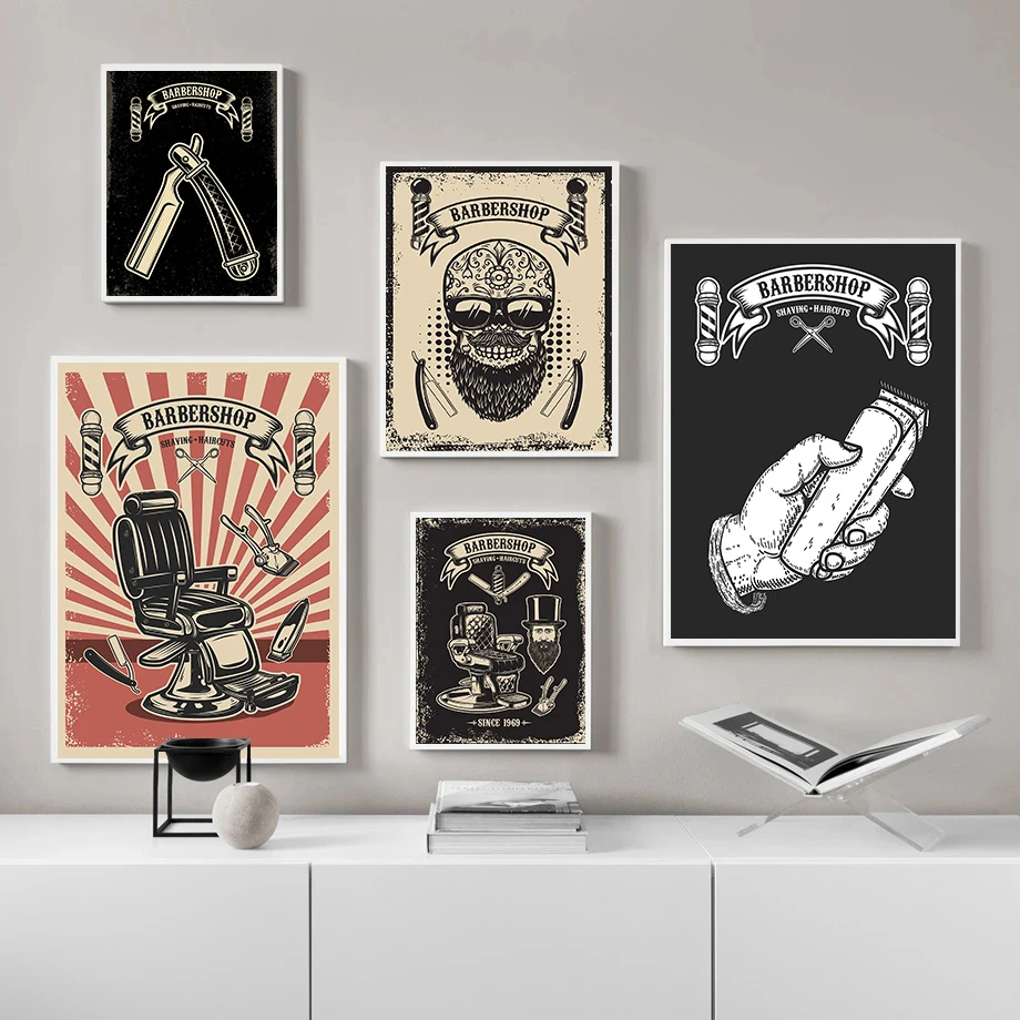 1pc frameless Canvas Painting Vintage Barber Shop Posters Classic Barber Chair Tools Man Shave Prints Canvas Painting Wall Art P