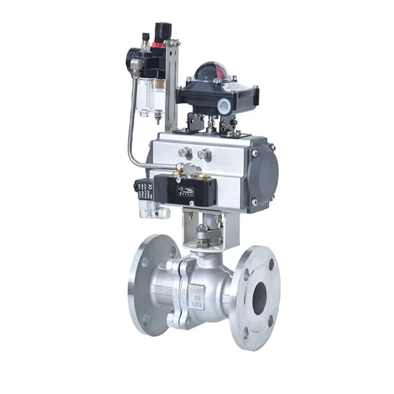 DN20 Pneumatic stainless steel flange ball valve Q641F-16P steam oil high temperature switch cut off flow regulating valve