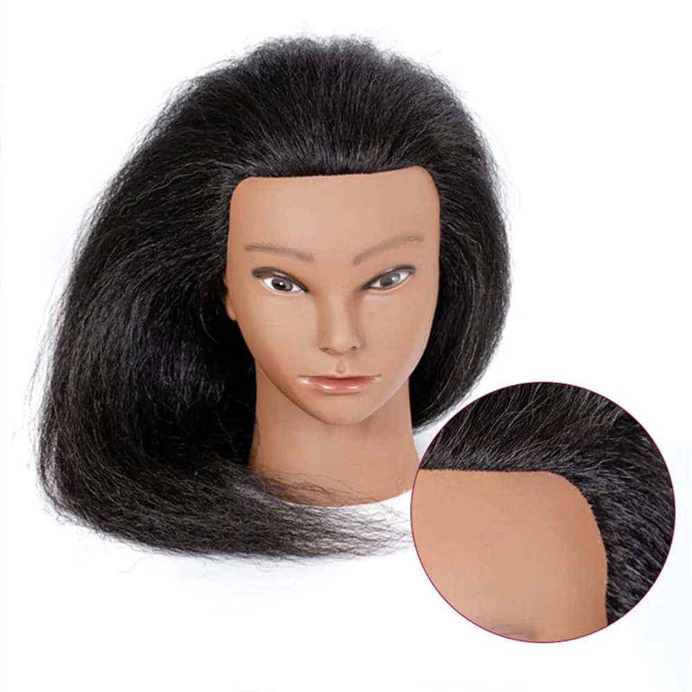 Women African Mannequin Head With 100% Real Hair For Styling Braiding Professional Afro Training Hairdressing Hairart Head Stand