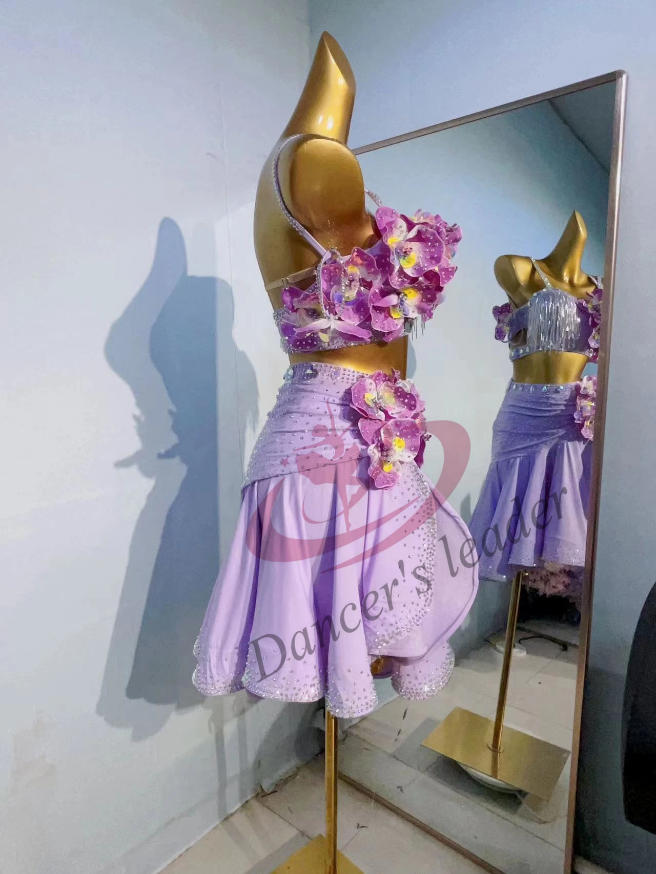 Kostium do tańca latynoamerykańskiego na scenę, ekskluzywny, szyty na miarę, Cha Cha Tango Standard, profesjonalna sukienka, kwiecista spódnica.