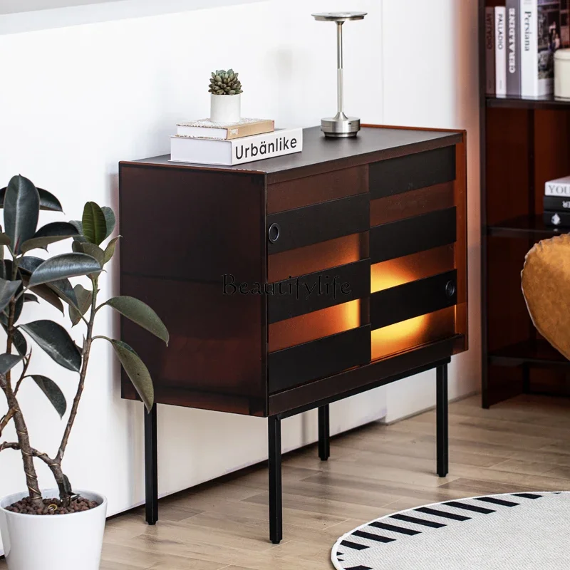 

yj7 Gray square acrylic dining side cabinet Striped bedroom Living room sofa Antique simple locker