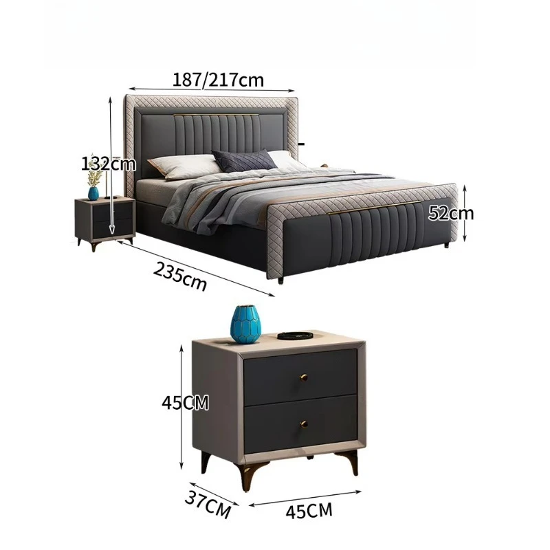 High Quality Bedroom Furniture Set Deluxe King Modern Bed Frame Double Leather Comfort Bed