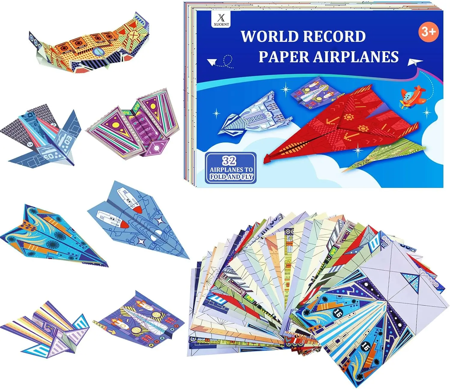 36-Sheet Double-Sided Colorful Origami Set – Paper Airplane Making Kit – Educational Craft Gift for Boys and Girls Aged 6–12+