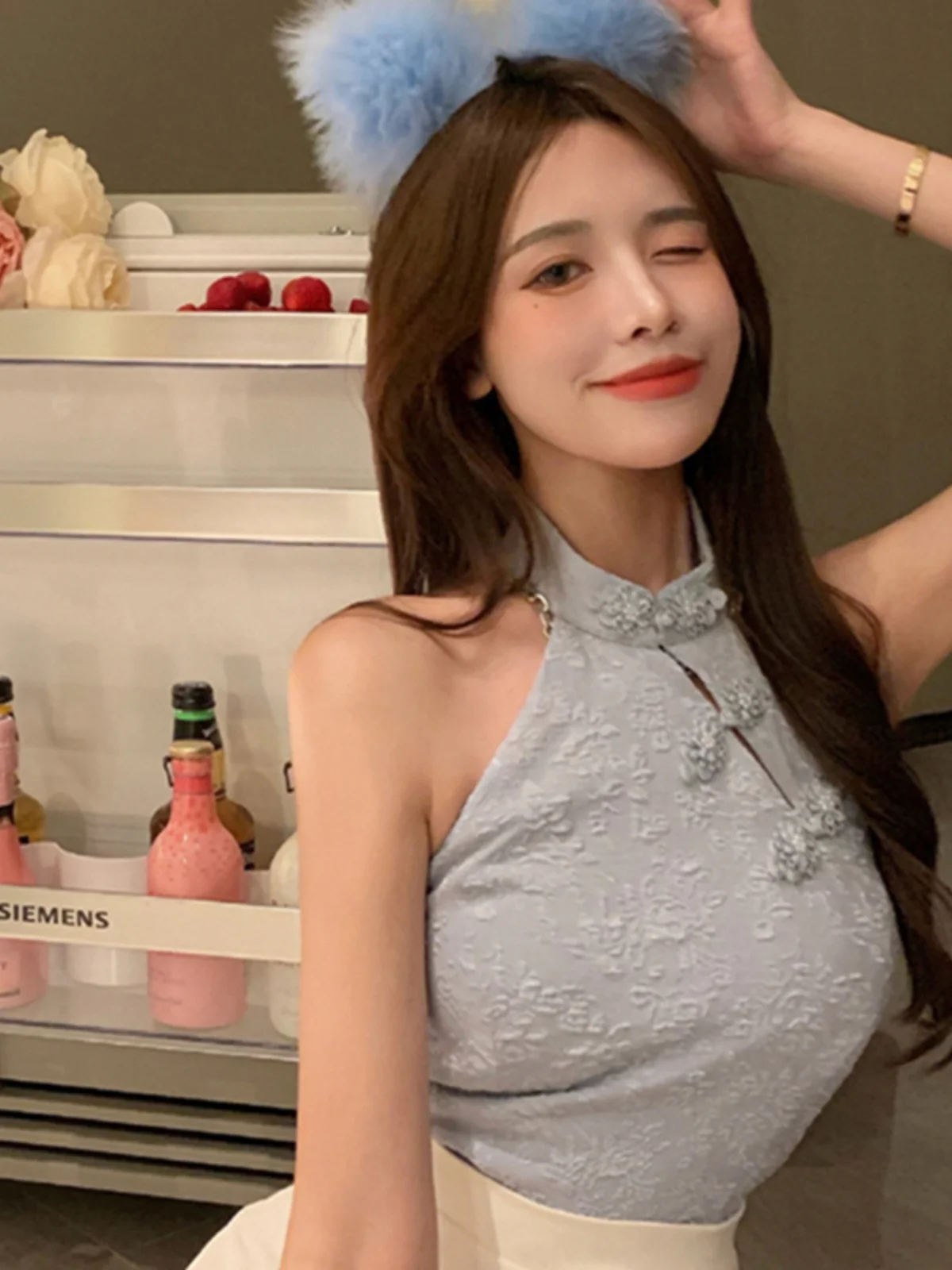 

Sexy Spicy Girl Style Summer Outfit Pure Strapless Vest Women's Neck Hanging Sleeveless Tube Top Shirt