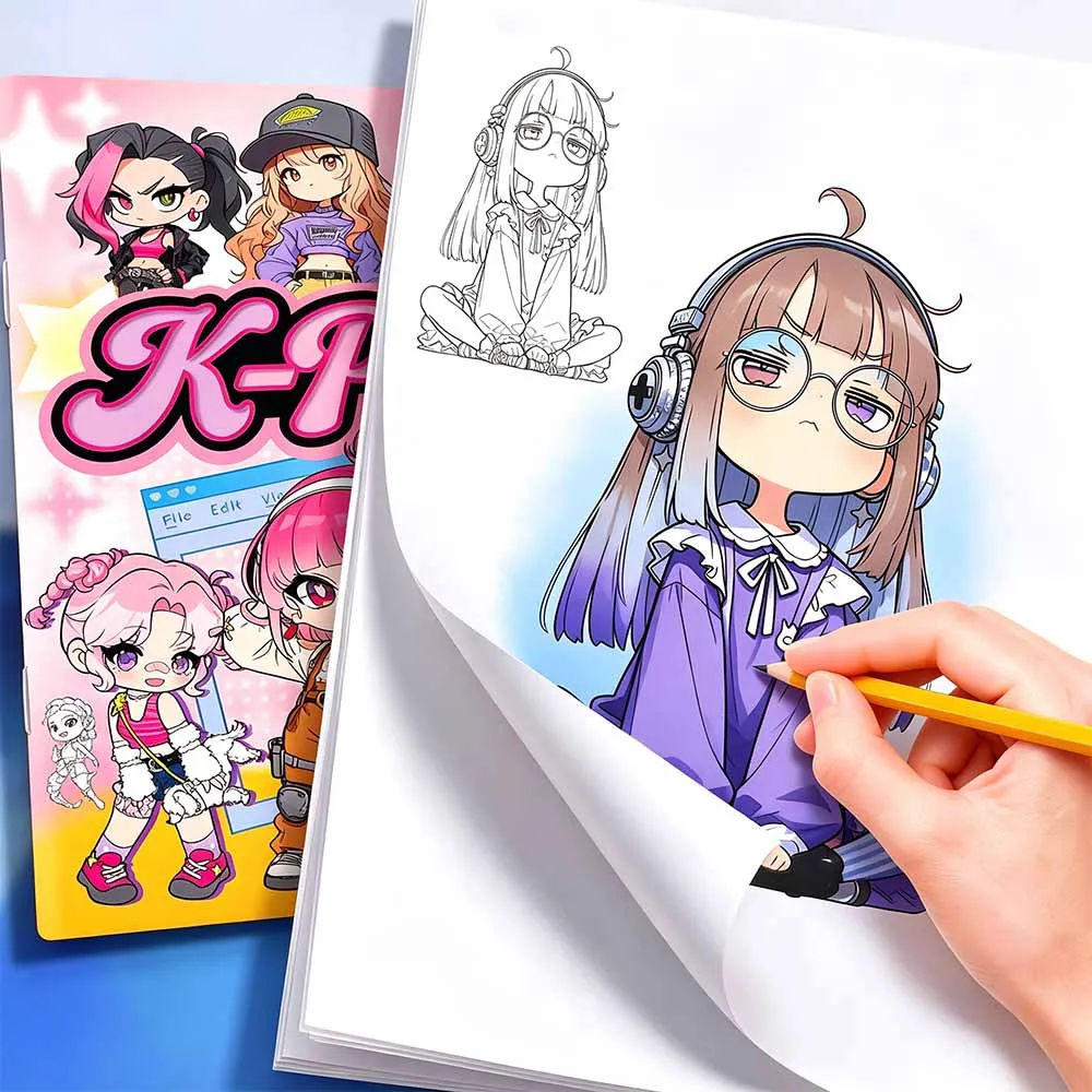 Q-Style K-Pop Inspired Coloring Book – Original Character Line Drawings, Creative Gift for Kids, Birthday & Holiday Fun