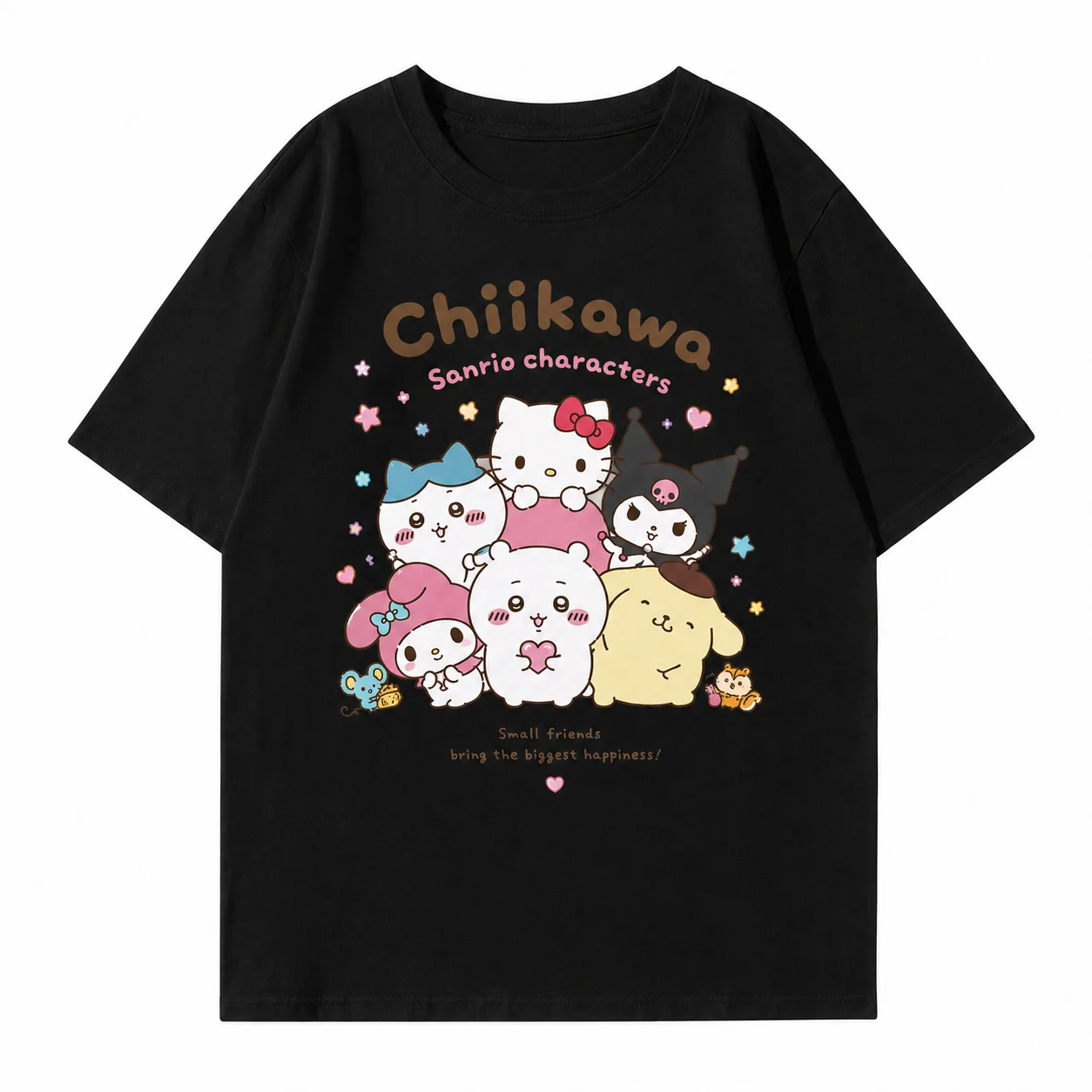 Kawaii Chiikawa Kurimanju Oversize Heavyweight T-shirt Unisex Funny Height Chart Cartoon Loose Streetwear Top