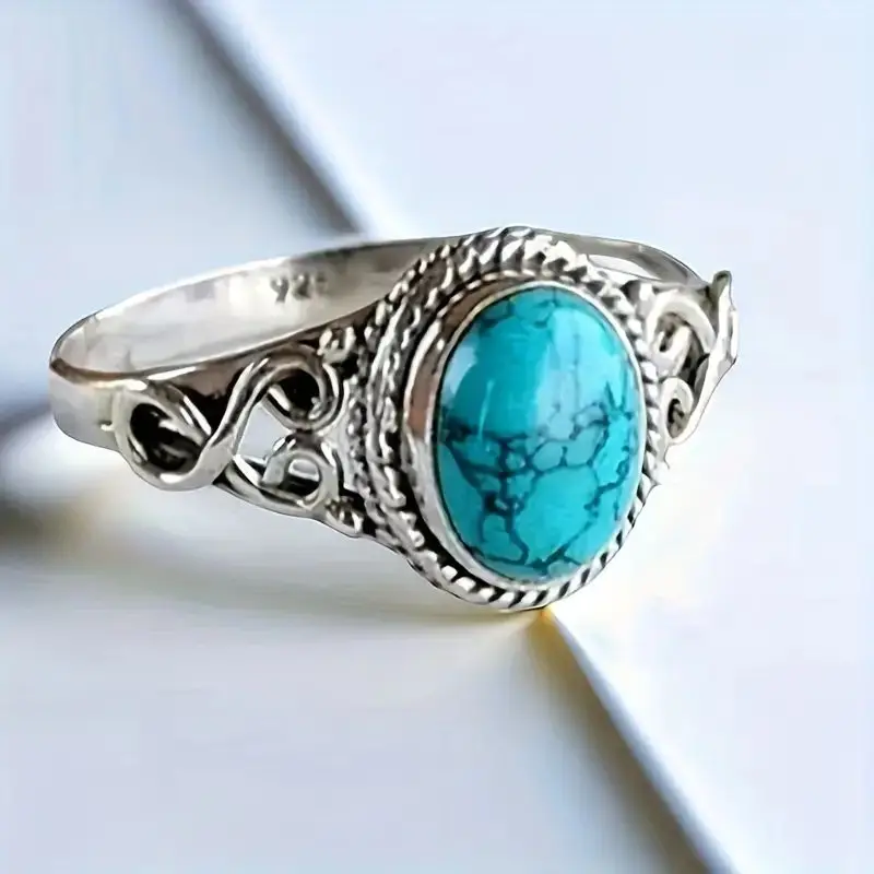 3pcs Imitation Turquoise Wedding Engagement Retro Ring Gift Size 6-10