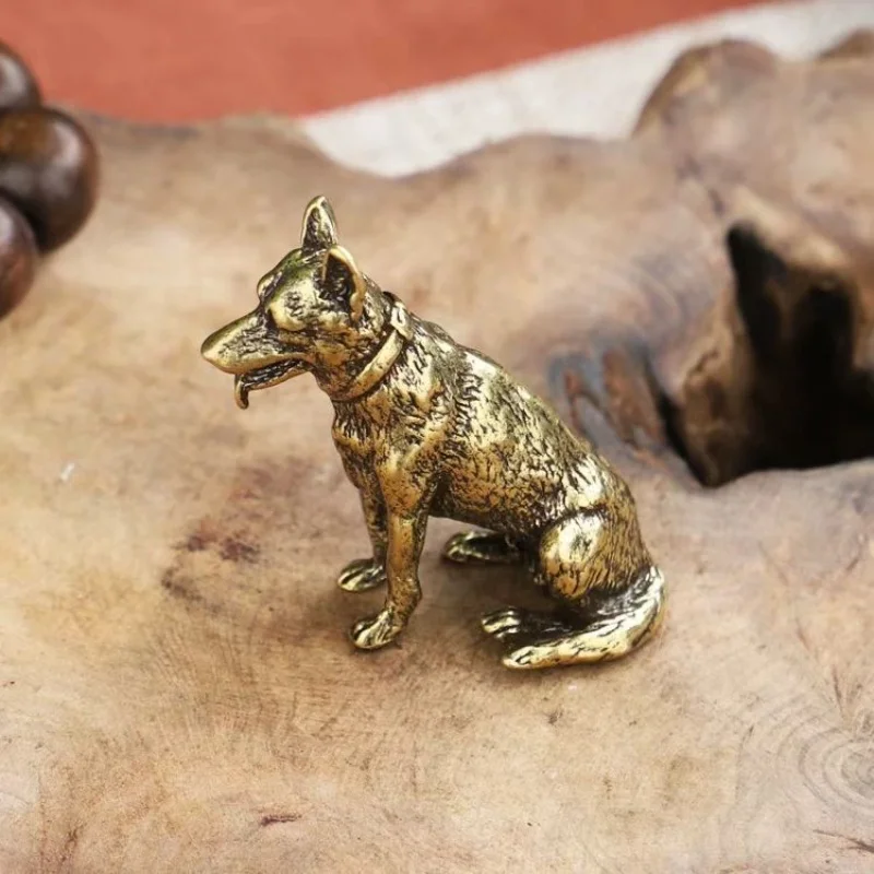 Vintage Brass Dogs Ornament Solid Copper Howling Dog Figurines Feng Shui Collection Statues Desktop Tea Pet Home Decor