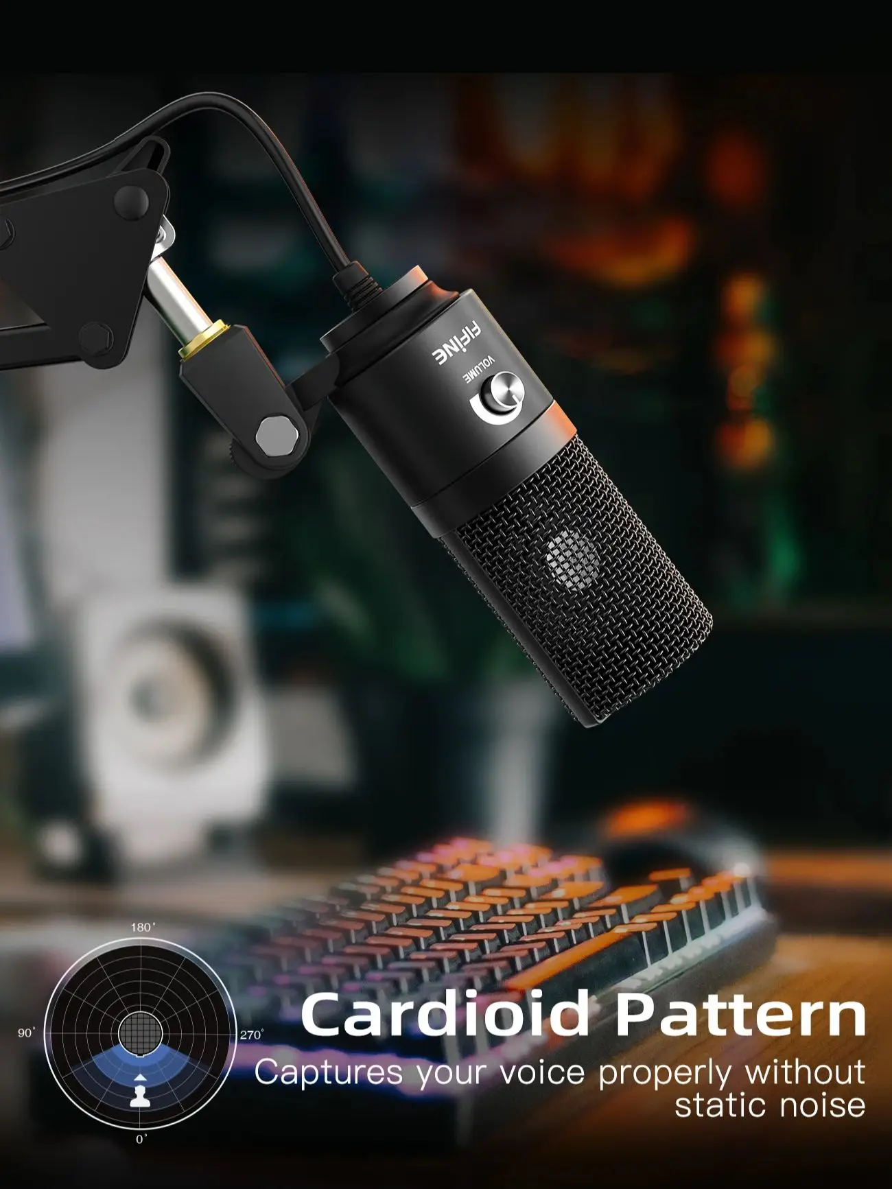 FIFINE Microphone à condensateur USB avec bouton de Gain, micro d'enregistrement en métal pour Studio à domicile, Podcasting, voix sur ordinateur portable, Windows-K669