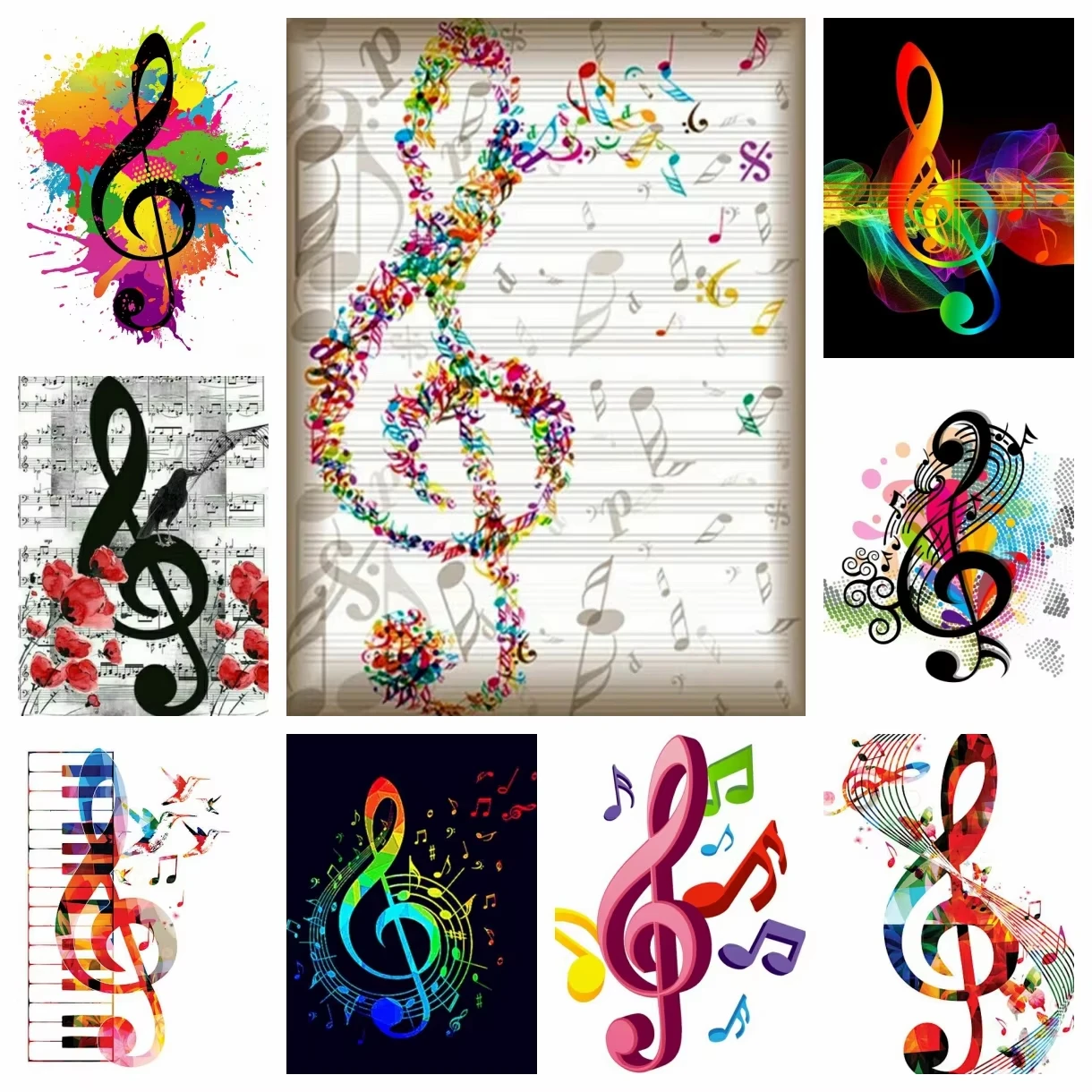Musiknoten Diamant-Mosaik-Gemälde 5D Vollbohrung Rund Neue Abstrakte Bilder Diamanten Kreatives Hobby-Geschenk Stickerei