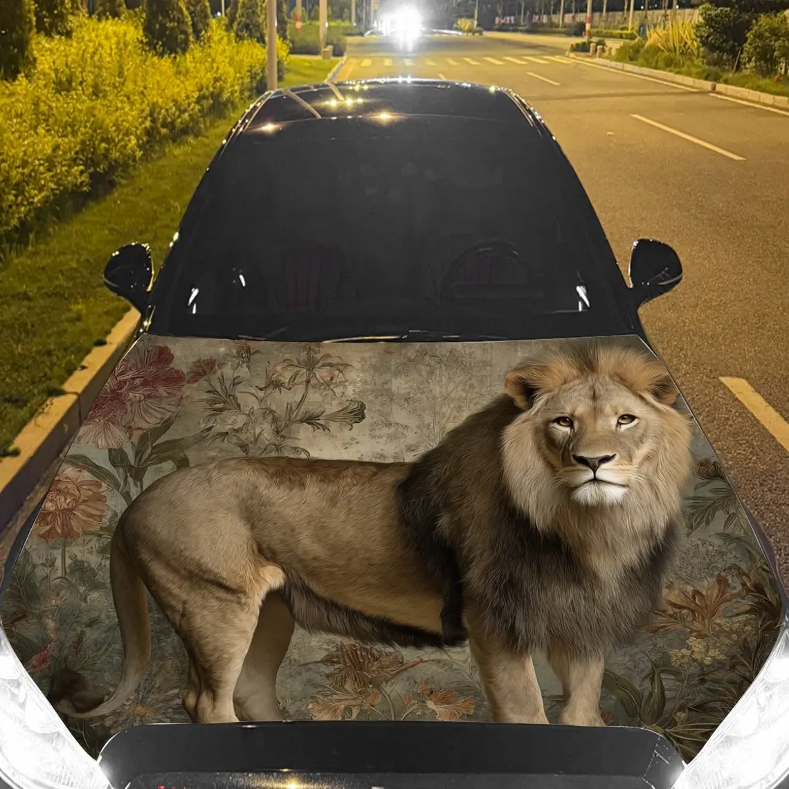 Car Decals A Lion With A Stately And Dynamic Aura In A Themed Backdrop Car Hood Sticker, Waterproof Self - Adhesive Vinyl Graphi