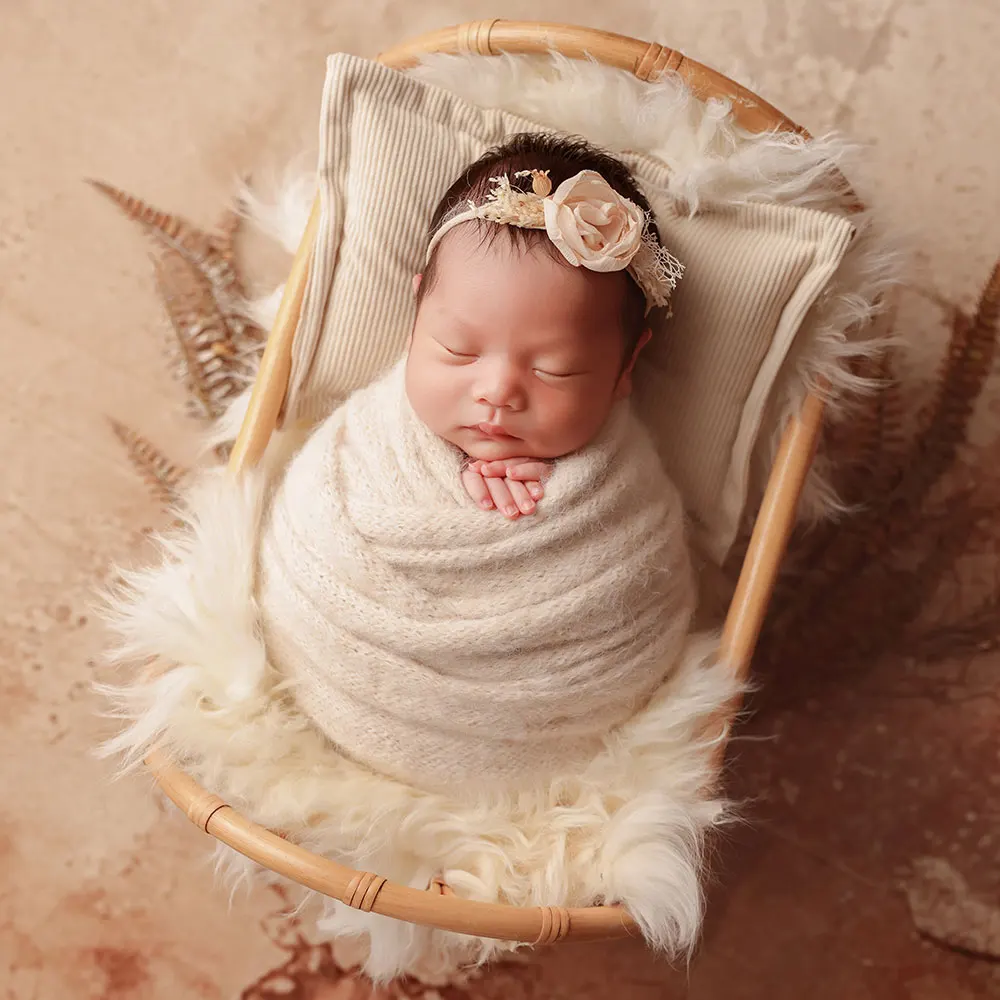 

0-1 Month Newborn Photography Props for Baby Photoshoot Crocheted Bunny Style Hat Wool Blanket for Easter Theme Decorative Prop