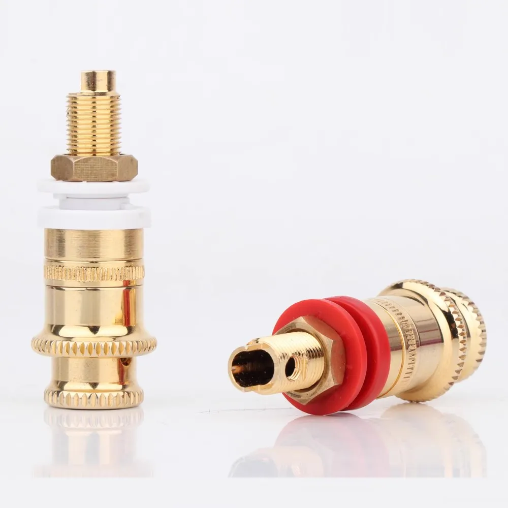 Preffair Brass Gold Plating Speaker Terminal Binding Post Amplifier Connector Suitable For 4mm Banana Female socket Plug