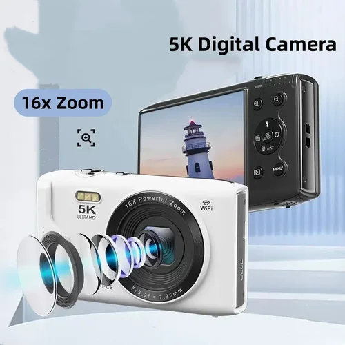 Imagen 2 del producto Cámara digital 5K Autofocus 16x Zoom 72MP Cámaras portátiles con flash para niños niñas Estudiantes Antivibración Pantalla de 2,8 pulgadas