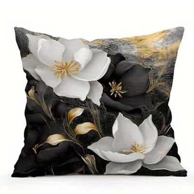 Black White Gold Flower Pillow Cover Short Plush Polyester Cushion Case Decor Throw Pillowcase Home Deco