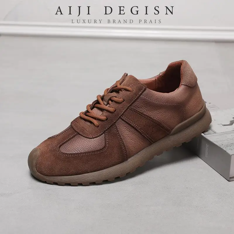 

Retro All Genuine Leather Men's Shoes Casual Cowhide Shoes Black sneakers Training running shoes